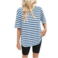 thumbnail image 1 of Pisexur Hauts de Printemps pour Femmes 2025, Hauts pour Femmes, Hauts pour Dames 100 % Coton, Haut Décontracté à Manches Courtes Imprimé Rayé Col Rond Mode Bleu Ciel, TG, 1 of 7