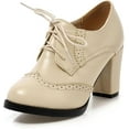 thumbnail image 1 of Women'sChunkyBlockHeelsOxfordsVintageWingtipBroguesRoundToeLace-upPumpsHighHeeledBootiesDressShoes, 1 of 5