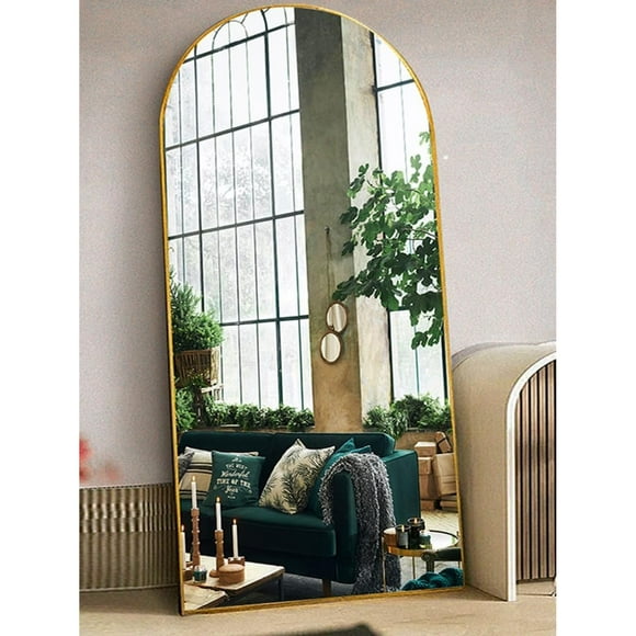 Floor Mirror, 76"×34" Arched Full Length Mirror Arched with Stand, Standing Mirror, Full Body Mirror, Large Mirror, Arched Wall Mirror, Freestanding, Aluminum Frame - Gold