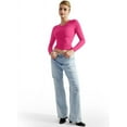thumbnail image 4 of Women Double Lined Fitted Basic T Shirts Crew Neck Long Sleeve Crop Top, 4 of 6