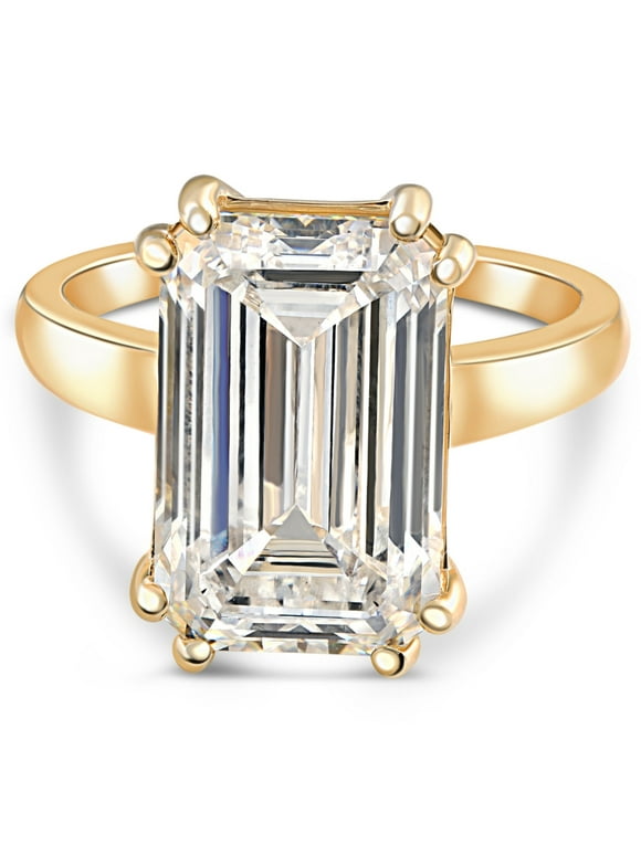 Pompeii3 Certified 10.00CT Emerald Cut Solitaire Diamond Engagement Ring 14k Gold Lab Grown