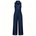 thumbnail image 5 of PWPSG Womens Stand Collar Sleeveless Half Zip Jumpsuits Contrast Stitch Wide Leg Pants with Side Entry Pockets Blue S, 5 of 5