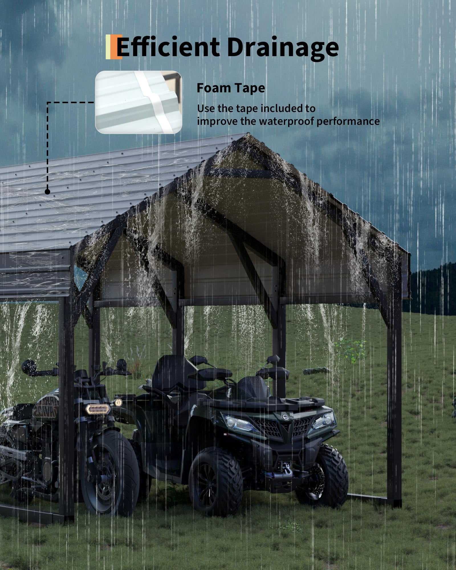 12x13 ft Metal Carport Shed, Reinforced Frame and Steel Roof for All-Weather Use, Permanent Shelter for Cars, Motorcycles, ATVs, or Boats