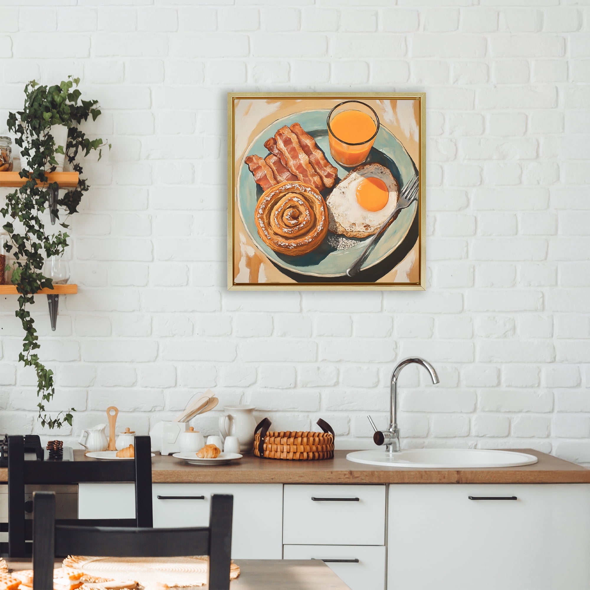 Stupell Industries Cinnamon Roll Breakfast Gold Framed Floater Canvas Wall Art, design by Tina LeCour