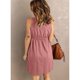 thumbnail image 5 of Vestido corto para mujer, cuello en V, frente, un solo pecho, cintura elástica, vestido sin mangas para verano, Rosa M, 5 of 5