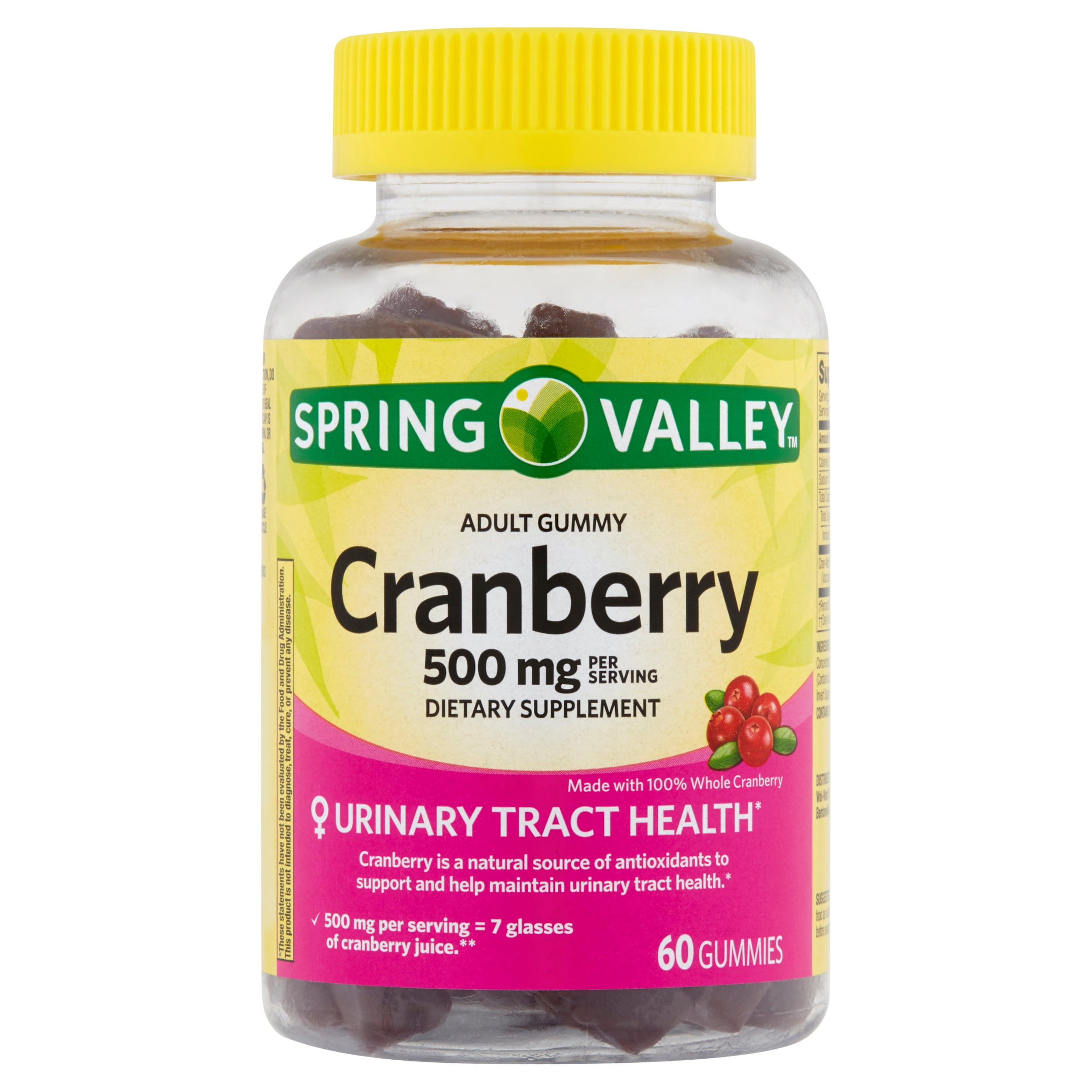 Spring Valley Adult Gummy Cranberry Dietary Supplement, 500 mg, 60 count