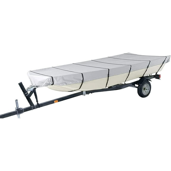 waltyotur Grey 210D Heavy Duty Outdoor Trailerable Boat Cover Waterproof Replacement for Jon Boat 16ft Long Beam Width to 75