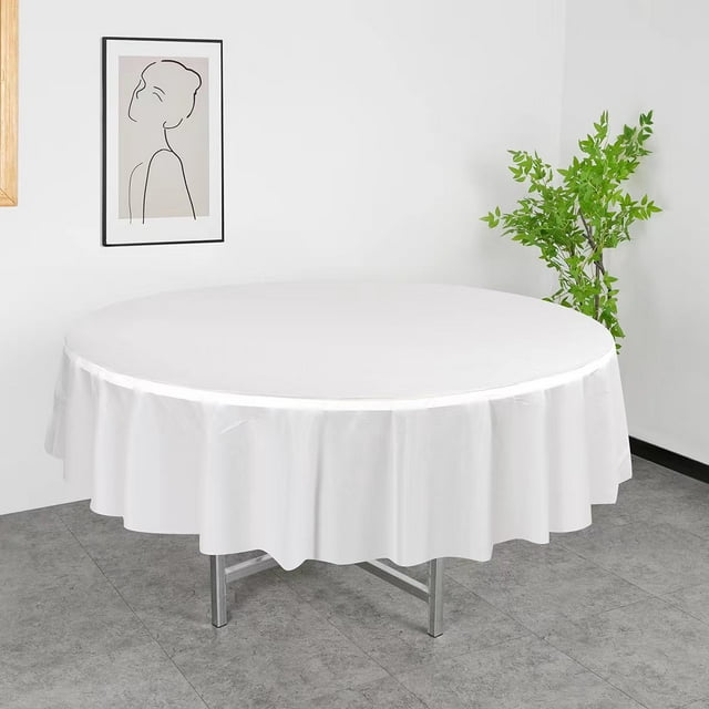 Nvzi 5pcs White 83.85 Inch Disposable Plastic Tablecloths Round Table Cloth Plastic Table Cover for Parties