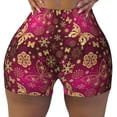 thumbnail image 2 of Gukieu Golden Snowflakes And And Butterflies Print Women's Sports Shorts, Elastic Waist High Stretch Running Yoga Gym Sweatpants-Small, 2 of 8