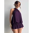thumbnail image 6 of Purple Halter Neck Sleeveless Ruffle Hem Mini Dress For Women, Loose Fit Elegant Summer Party Dress, 6 of 6