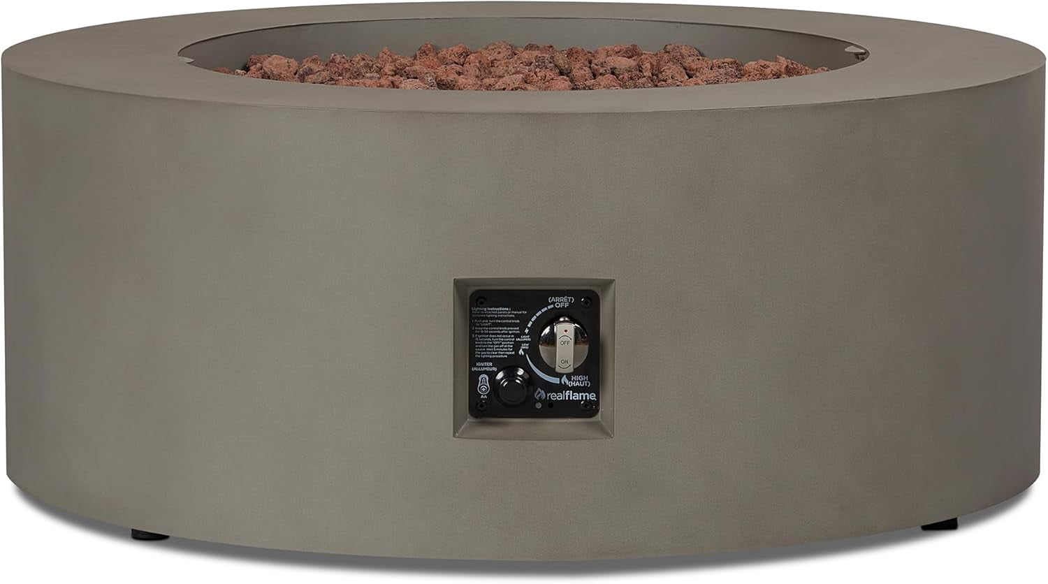 Real Flame Aegean 36" Round Steel Propane or Natural Gas Fire Pit Table in Mist Gray
