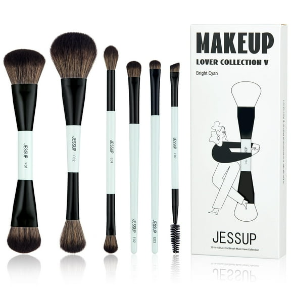 Juego de brochas de maquillaje Jessup T501, 6 piezas, fibra vegana de doble cara