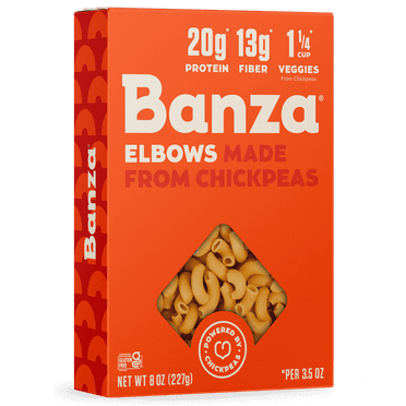 Banza Elbows Pasta from Chickpeas - Gluten Free, High Protein, and Lower Carb Protein Noodles, 8oz