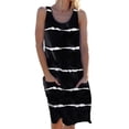 thumbnail image 1 of DYMADE Women Crew Neck Stripe Print Loose Pockets Tank Dress, 1 of 2