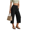 thumbnail image 4 of High Waist Capris for Women New Women's Wide Leg Capri Faux Linen Casual Cropped Pants with Pockets Lightweight Comfy Summer Daily Capri Trousers Black L, 4 of 9