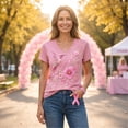 thumbnail image 6 of JULMCOMO Breast Cancer Shirts for Women V Neck Floral Pink Ribbon Print Breast Cancer Awareness Loose Comfy Tshirts Casual Soft Graphic Tees Light pink 2XL, 6 of 6
