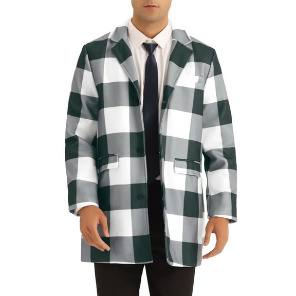Lars Amadeus Plaid Overcoat for Men's Notch Lapel Color Block Formal Checked Coat