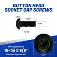 thumbnail image 2 of Fastenere Button Head Socket Cap Screws - 10-24 x 5/8" (100-Pcs) Alloy Steel, Fully Threaded, Fine Black Oxide Finish, Corrosion-Resistant, Machine Thread, Easy to Install w/ Allen Hex Drive, 2 of 4