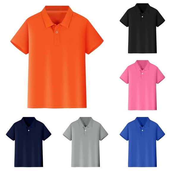 Ticikt Kids Short Sleeve Polo Shirts, Solid Lapel Soft Fabric School Uniform Tops for Boys,Orange
