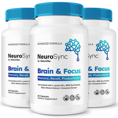 (3 Pack) NeuroSync Brain and Focus Capsules, Neuro Sync Advanced Formula Dietary Supplement Pills for Memory and Cognitive Support, Reviews (180 Capsules)