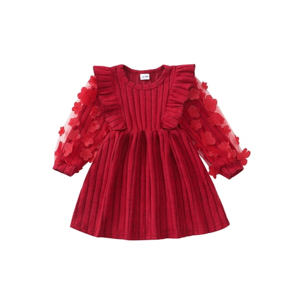 Vestido de Suéter de Punto para Niñas Sweetabby 4T Rojo de Manga Larga