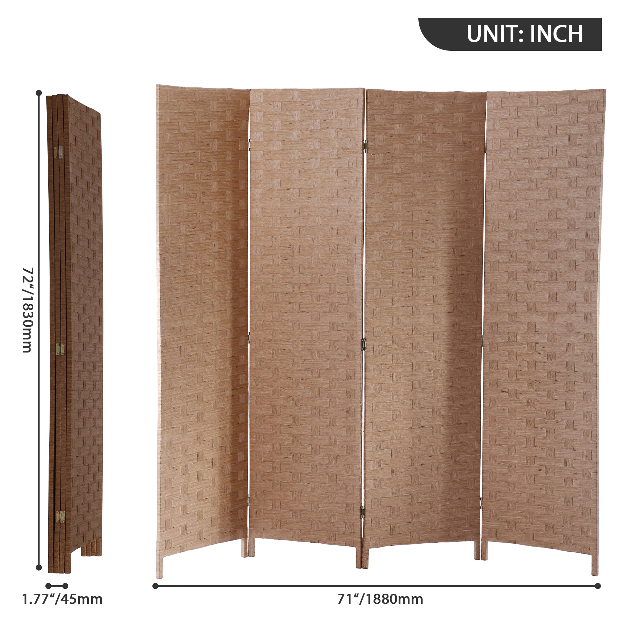 CL.HPAHKL 4 Panels Room Divider and Folding Privacy Screen, 6 ft Tall Wood Mesh Hand-Woven Design Wall Divider, Partition Room Dividers for Home Office Restaurant Bedroom