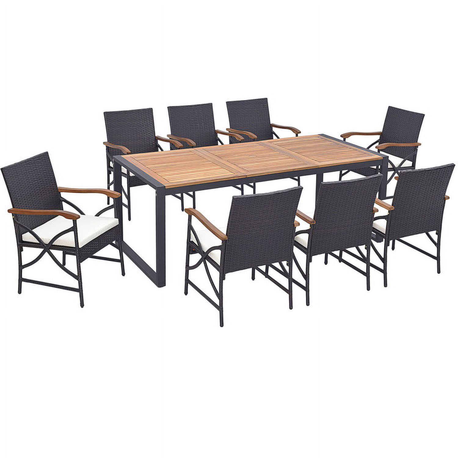 Aimee Lii 9 Pieces Patio Rattan Dining Set with Acacia Wood Table for Backyard Garden-X-side Handrail, Outdoor Patio Furniture Aimee Lii 9 Pieces Patio Rattan Dining Set with Acacia Wood Table for Backyard Garden-X-side Handrail, Outdoor Patio Furniture
