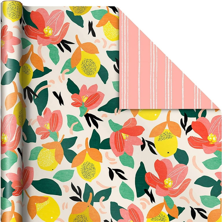 Hallmark Flat Wrapping Paper Sheets with Cutlines on Reverse (12 Folded  Sheets with Sticker Seals) Spring Flowers, Stripes, Pink Hearts for