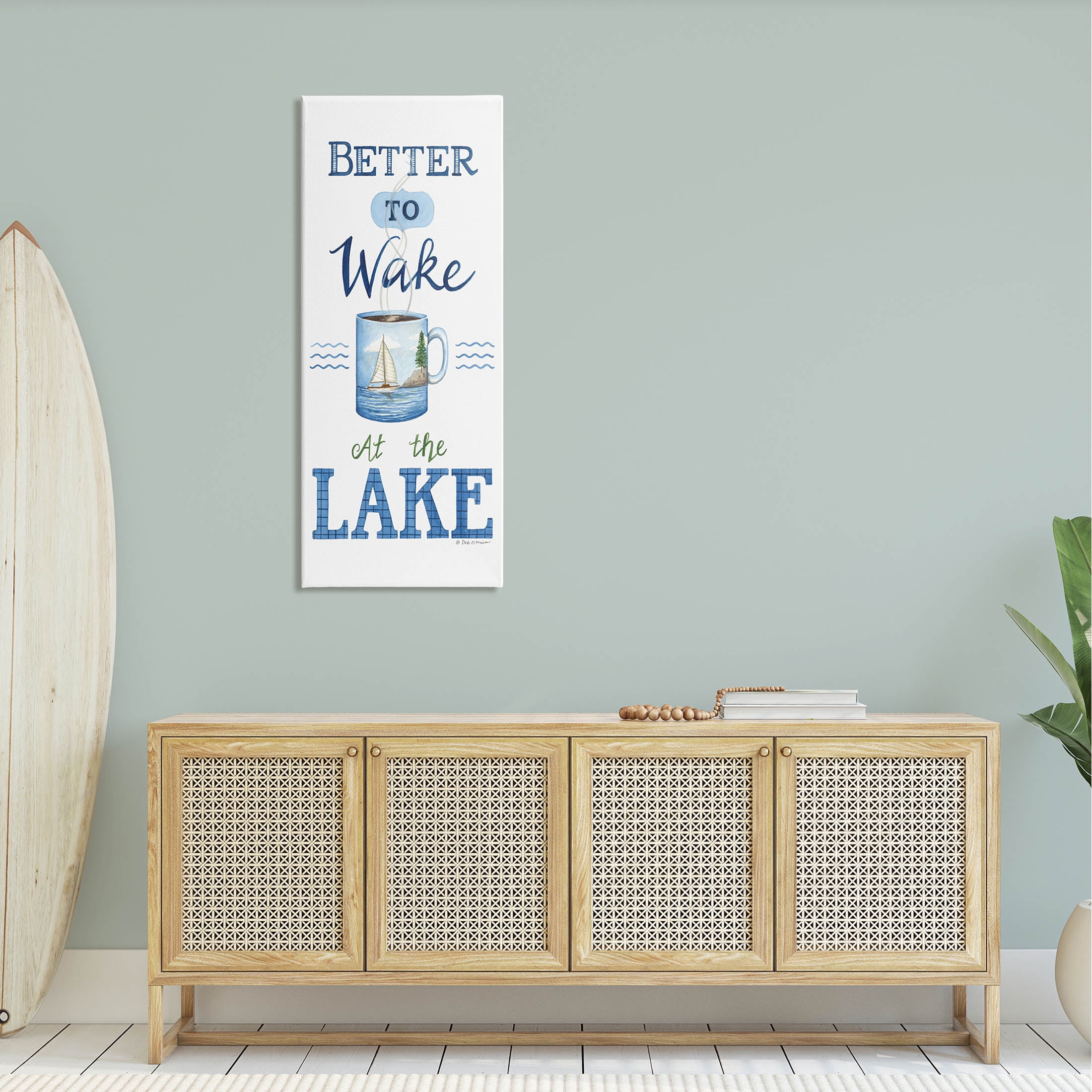 Better To Wake At Lake Coffee Phrase Inspirational Graphic Art Gallery Wrapped Canvas Print Wall Art