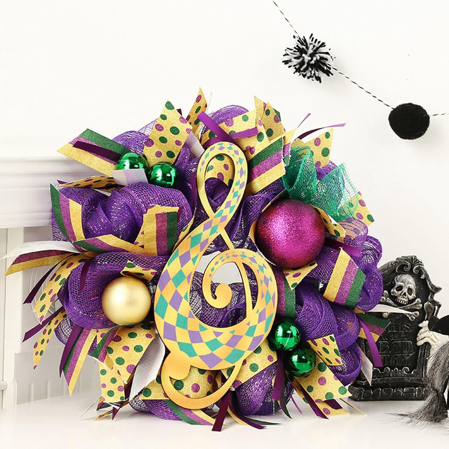 2 Rolls Mardi Gras Deco Mesh Ribbon, Gold Green Purple Metallic Stripe Mesh for Carnival Masquerade Halloween Wreath Swags Decorations(DSF)