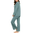 thumbnail image 6 of Womens Pajama Sets 2 Piece Lounge Sets for Women V Neck Long Sleeve Top and Elastic Waist Loose Fit Pants (XXL, Mint Green), 6 of 7