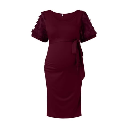 

Maternity Dress Feeding Dress Women Mesh Short Sleeves Trailing Photoshoot Dress Mama Sundress Casual Fashion Summer Clothing