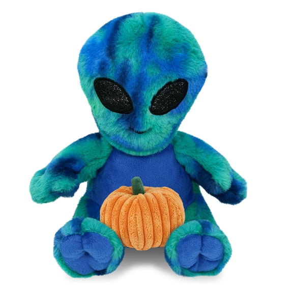 DolliBu Blue Tie-Dye Alien Stuffed Toy with Pumpkin Plush Decor - Alien Space Plush Animal for Fall, Halloween and Thanksgiving, Pumpkin Toy for Baby, Kids, Adults - 11 Inches