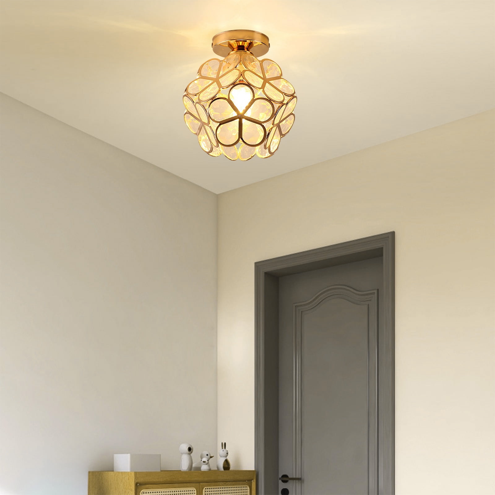 Fufafayo Corridor Ceiling Light, Japanese Scandinavian Modern Aisle Balcony Foyer Entryway Light, Floral Petal Design PVC Fixture for Hallway Bedroom Living Room