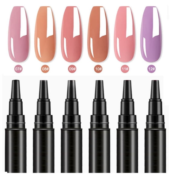6 Color Nail Polish Pen Set, Portable Quick Drying Manicure Tool, Gel Nail Polish Pen Set, Nude Natural Color Builder Base, Sheer Soak off UV Nail Concealer, DIY Manicure Gift for Women