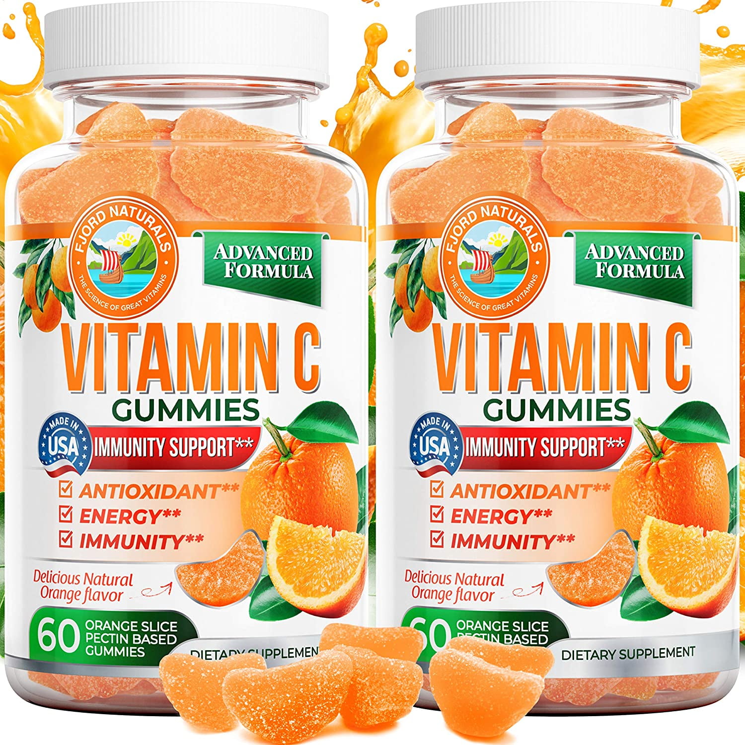 Fjord Naturals- Vitamin C Gummies (2-Pack)- 120 Ct | Immunity Gummy| Vegan | Gmo & Gluten Free | Adults & Kids