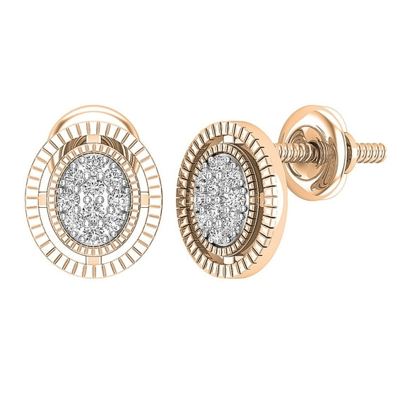 Dazzlingrock Collection Round White Diamond Oval Shaped Frame Cluster Screwback Stud Earrings for Women (0.12 ctw, Color I-J, Clarity I1-I2) in 14K Rose Gold