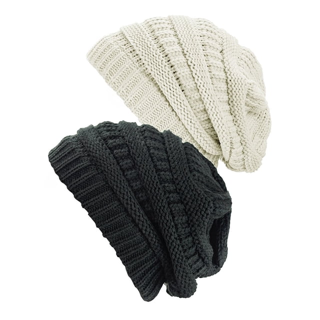 Bonnet Tricoté pour Femmes (2 PACK), Ivoire/gris Mélangé Foncé