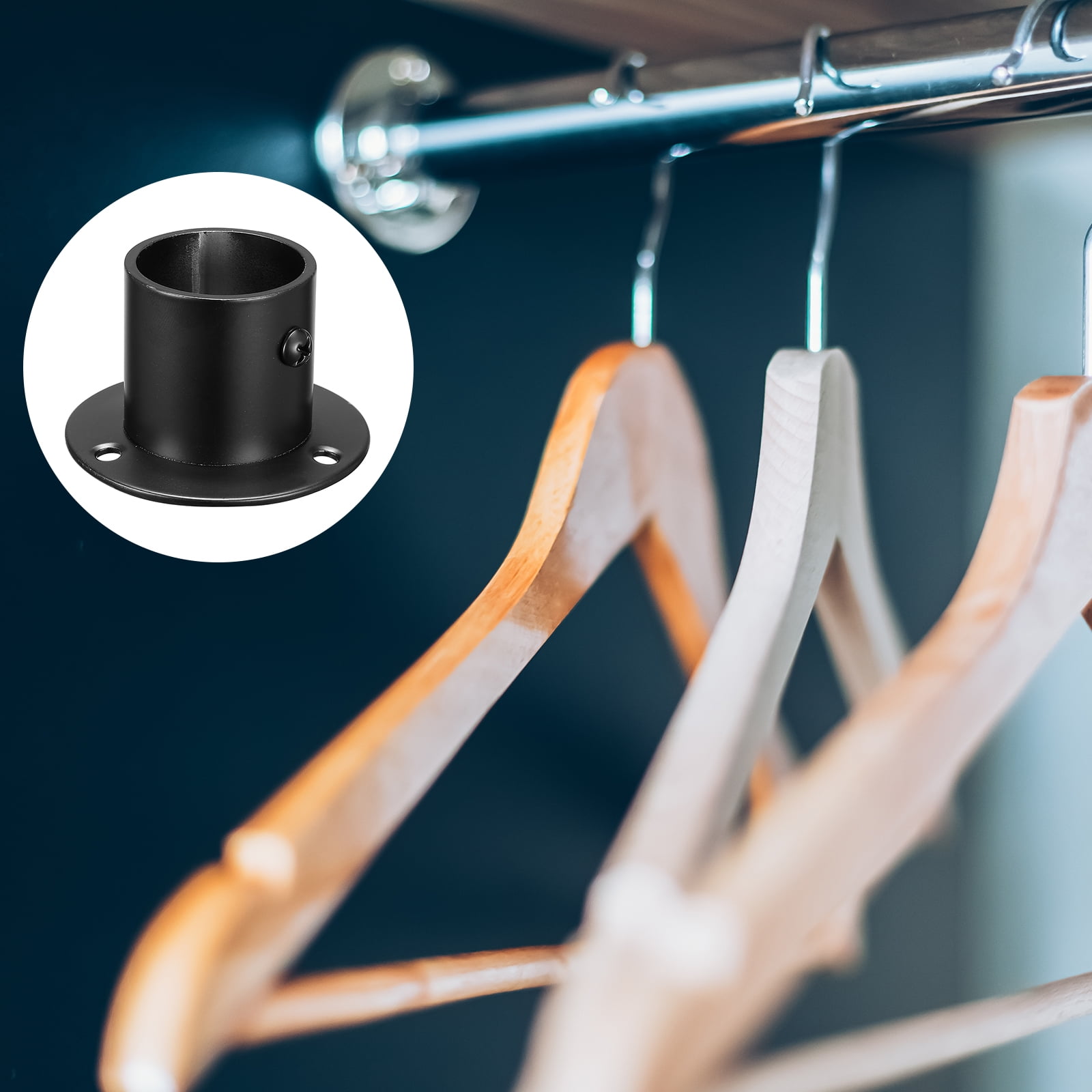 Unique Bargains Pole Sockets Flange Rod Holder Bracket Support Black 1.28" 8Pcs