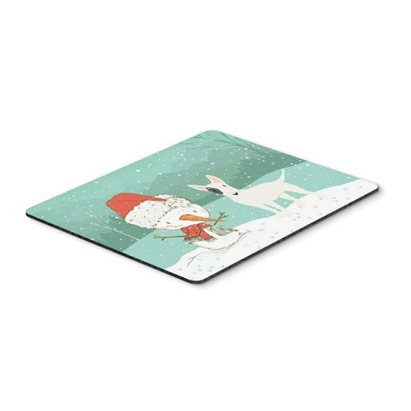 White Spot Bull Terrier Snowman Christmas Mouse Pad, Hot Pad or Trivet
