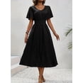 thumbnail image 4 of Women'S Vintage Polka Dot Dress V-Neck Waist Cinching Elegant Short Sleeved A-Line Dress Black L, 4 of 9