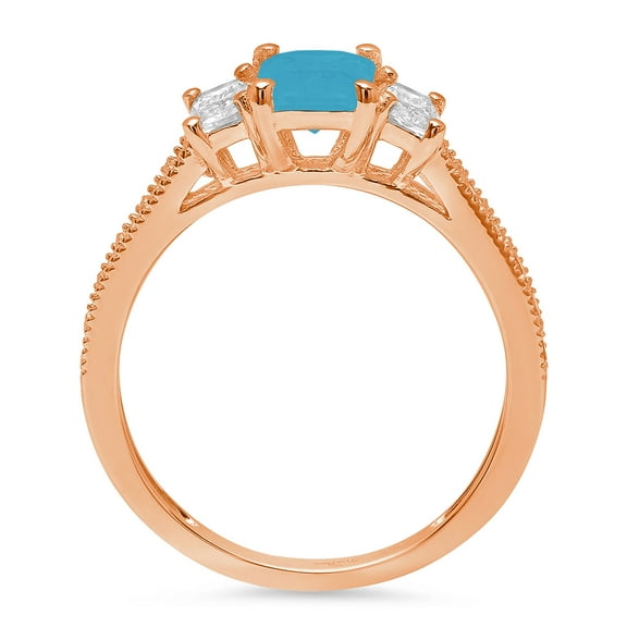 1.88 ct Emerald Cut Simulated Turquoise Three-Stone Engagement Ring for Women in 18K Rose Gold