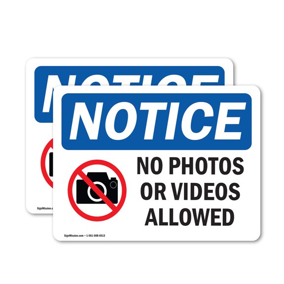 (2 Pack) No Photos Or Video Allowed OSHA Notice Sign 14 Inch X 10 Inch Vinyl Label Decal Sticker Weather Resistant, UV Protected for Workplace, Business, and Construction Site, Made in