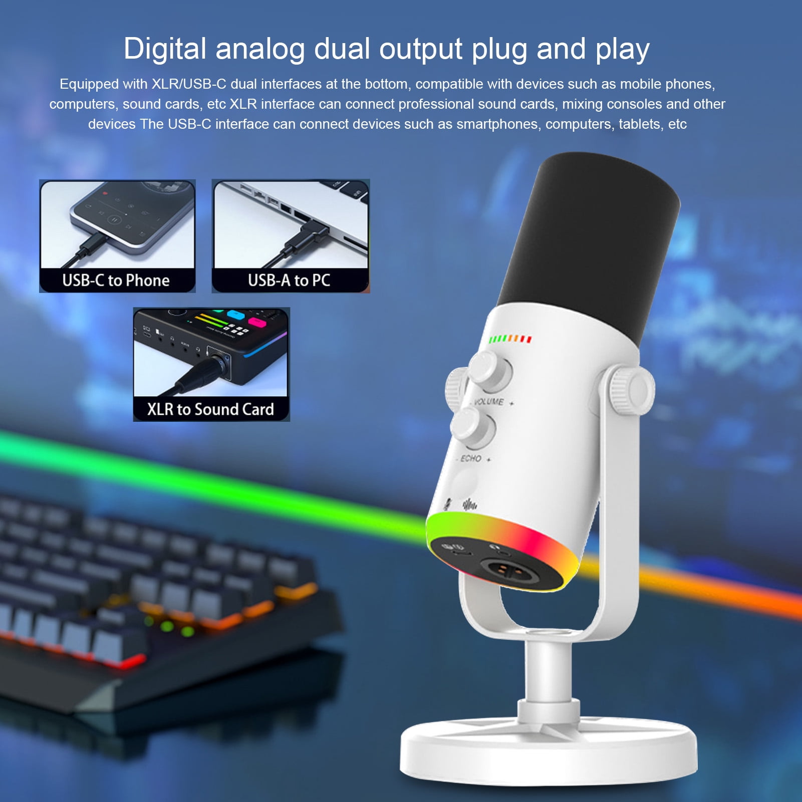 USB Condenser Microphone USB Condenser Dynamic Microphone with Multifunctional Controls Studio Audio Clarity RGB Lighting for Streaming Gaming