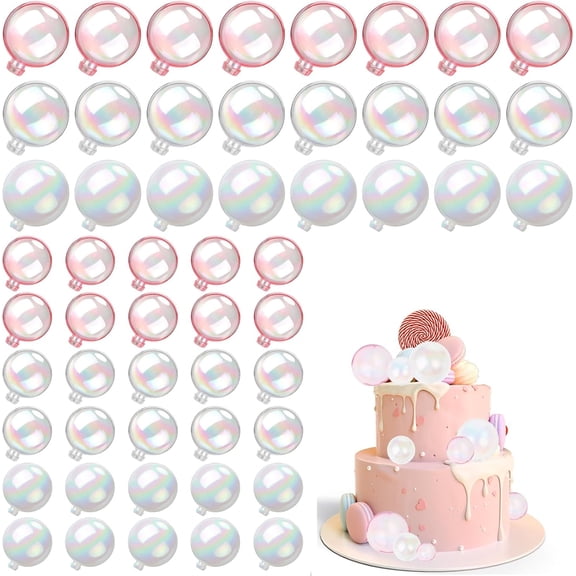 60 PCS Plastic Ball Cake Toppers Tutuviw Bubble Balls Mini Balloon Topper Pearl Cupcake Insert Topper DIY Decoration for Wedding Anniversary Graduation Birthday Party Baby Shower