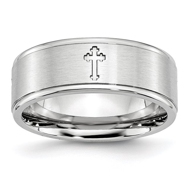 Cobalt Satin and Polished Ridged Edge 8mm Band Size 8.5