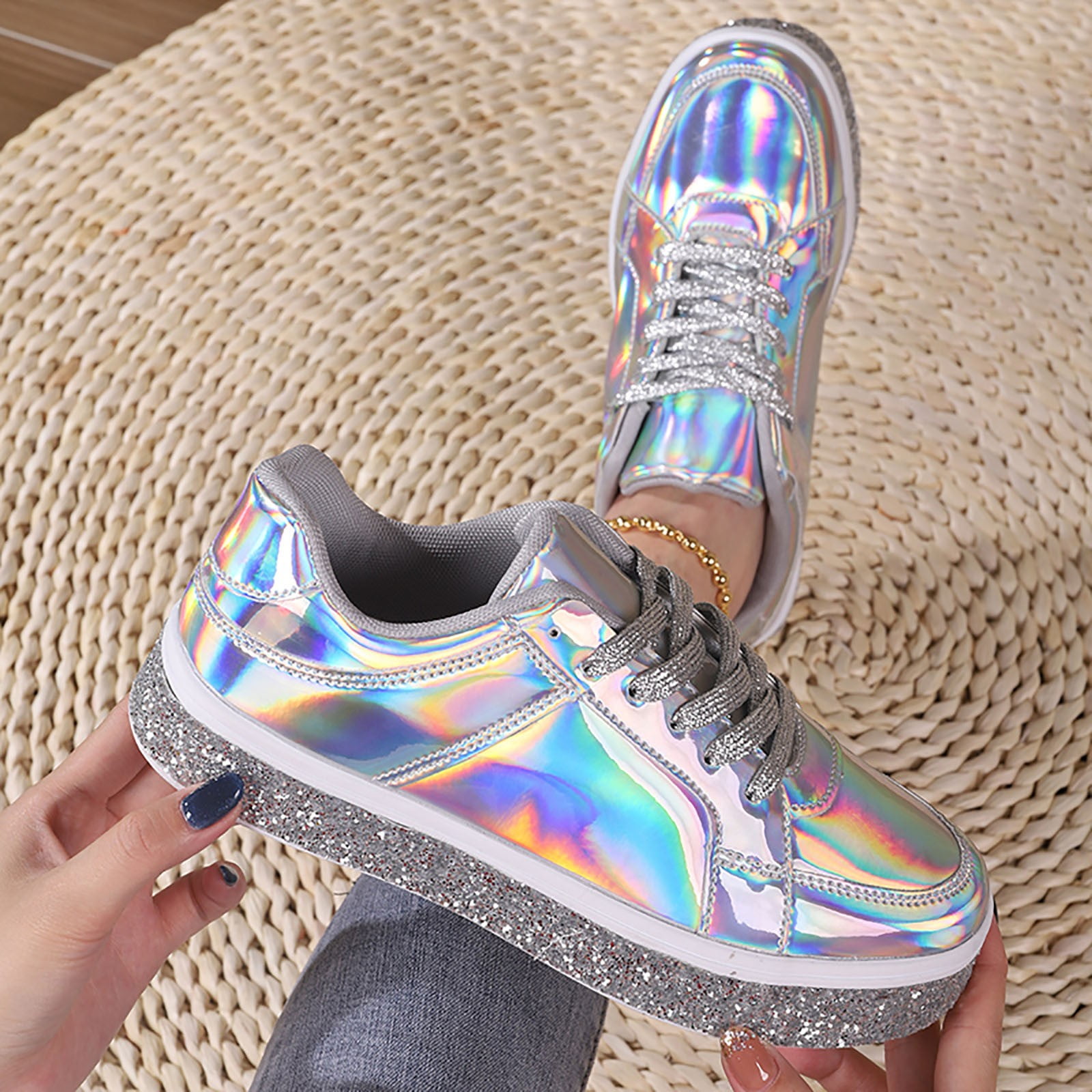 QYZEU Women's Shoes Sneaker Heels for Women Women's Leather
