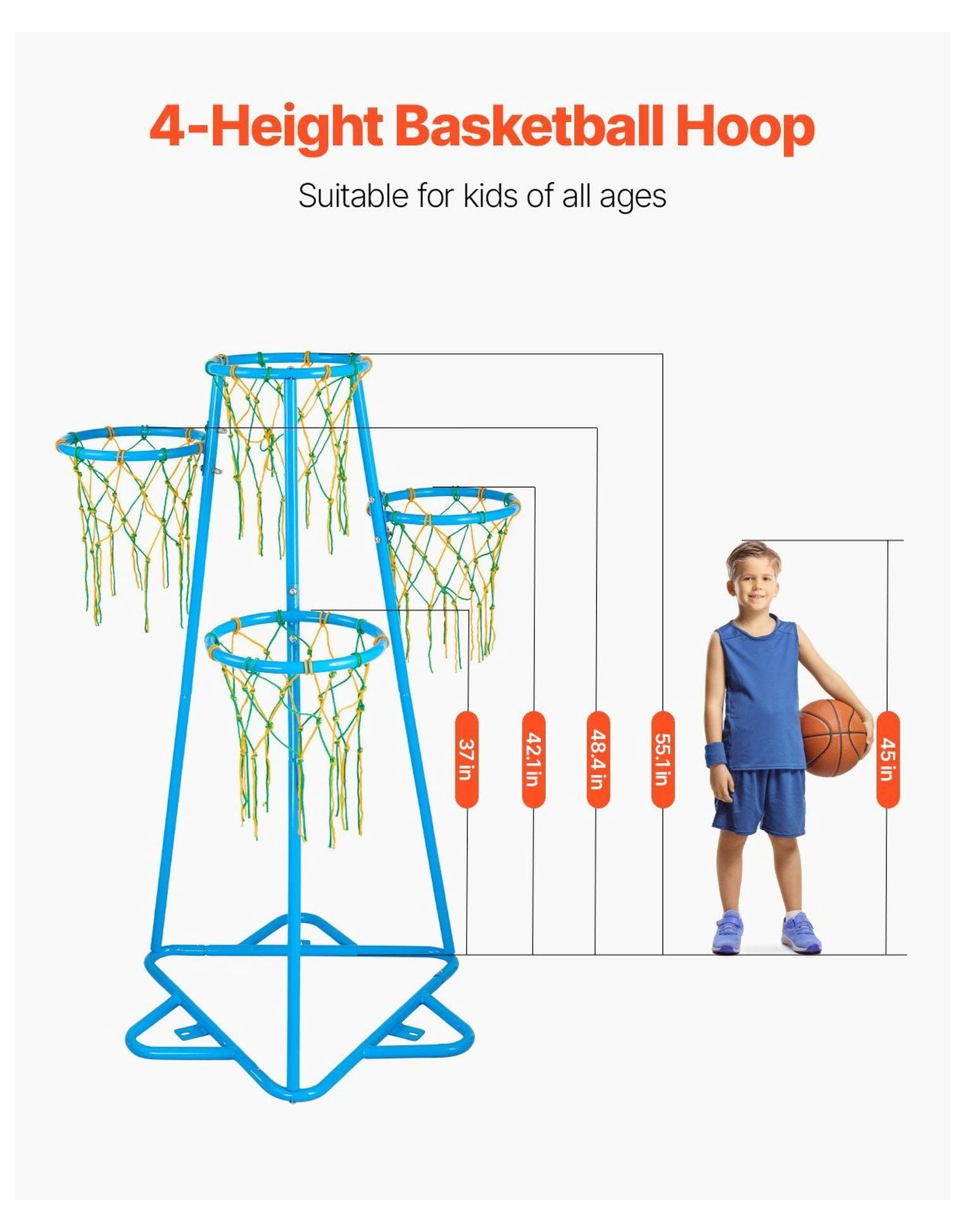 Kids Basketball Hoop 4-Hoop Portable Basketball Stand with Adjustable Heights