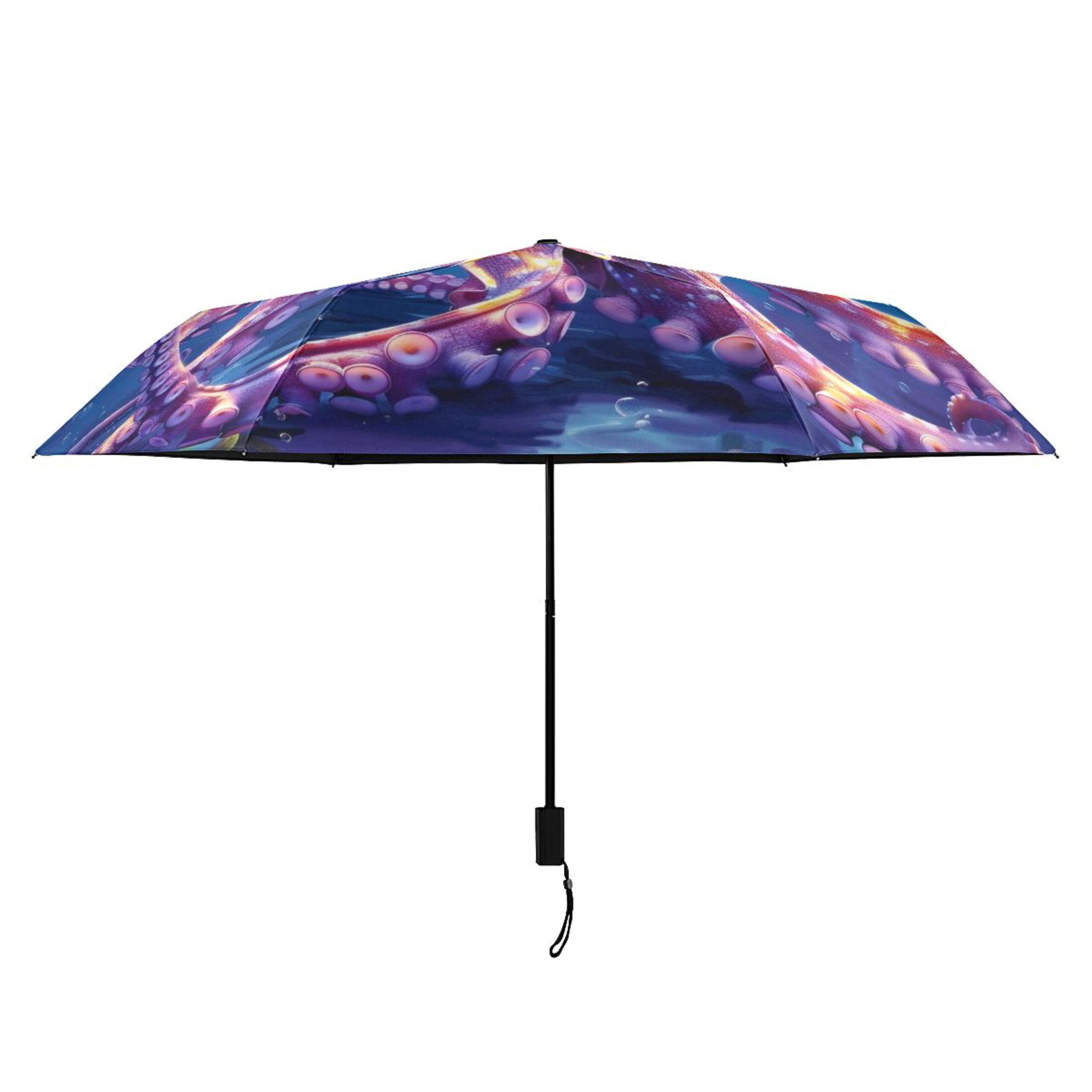 Underwater Octopus Compact Sun Umbrella Windproof Travel Umbrellas for Rain Strong Portable UV Protection