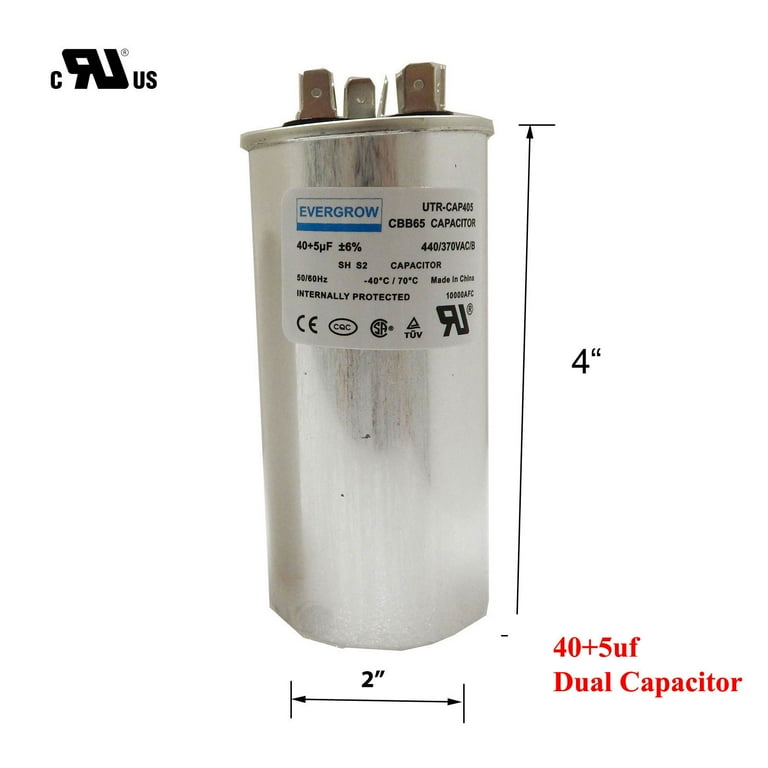 EverGrow 40/5 MFD 440 Volt Dual Round Run Capacitor for GE